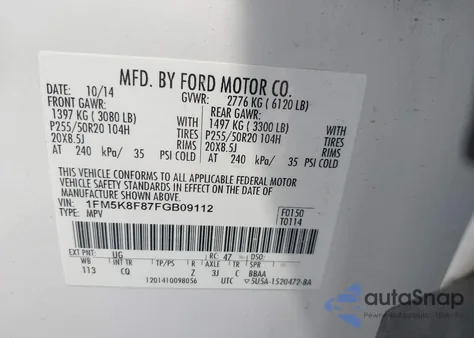 2015 Ford Explorer Limited z USA, uszkodzony, nr VIN 1FM5K8F87FGB09112